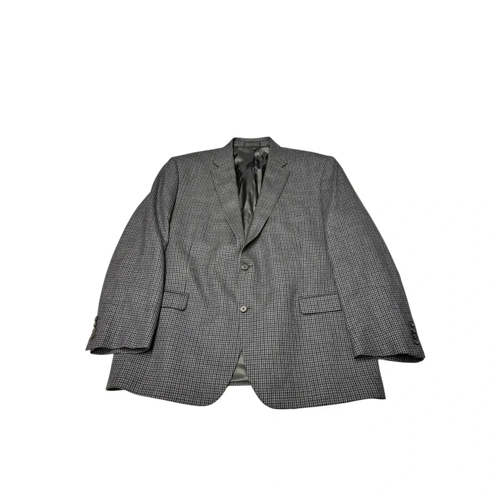 Lauren Ralph Lauren Mens 48R 100% Wool Houndstooth Sport Coat Blazer Blue Grey